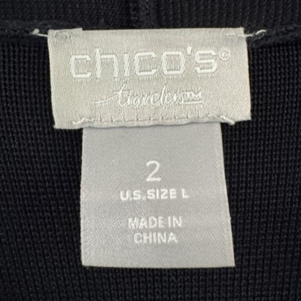 Chicos Womens Travelers Sweater Dark Navy Blue Heavy Open Front Cardigan Sz 2 Lg - Picture 4 of 7
